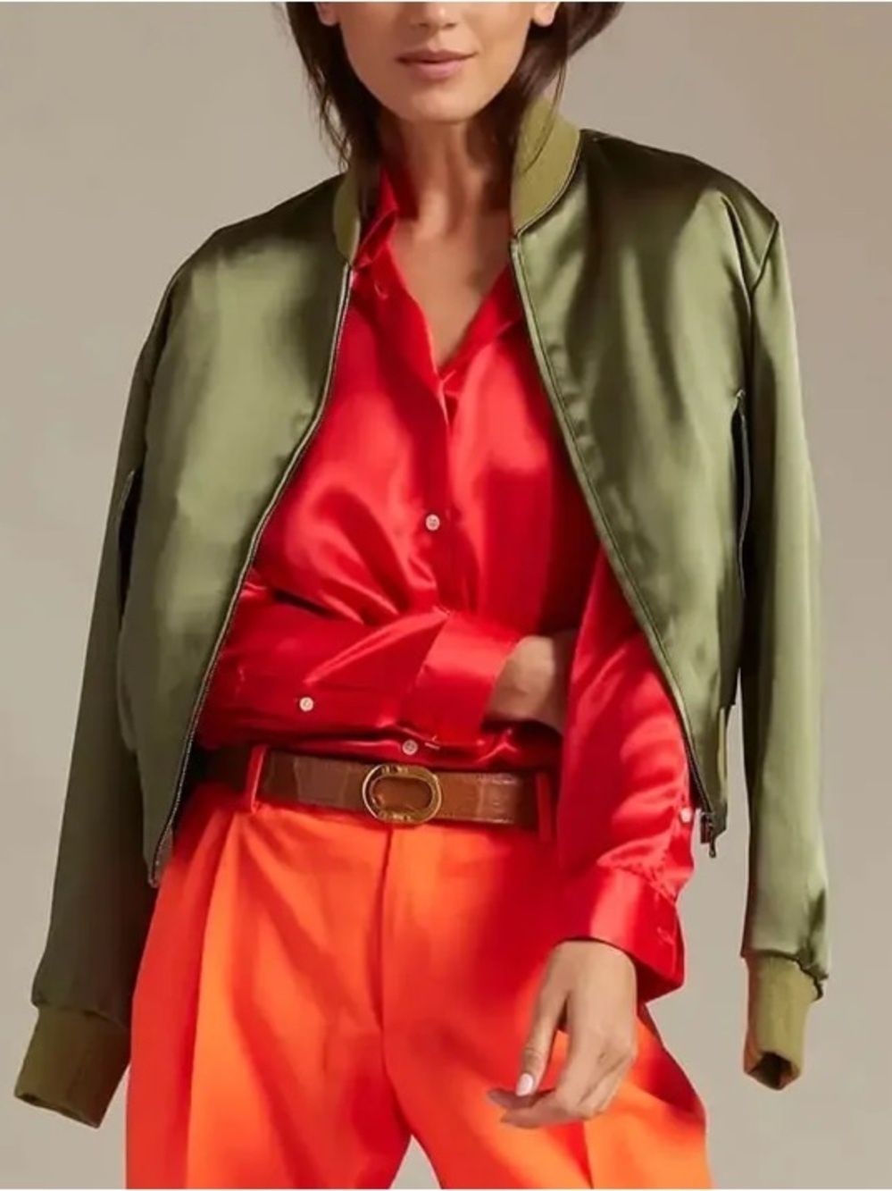 TOPSHOP ! Olive Satin Bomber Jacket - Women! Gorgeous! M
